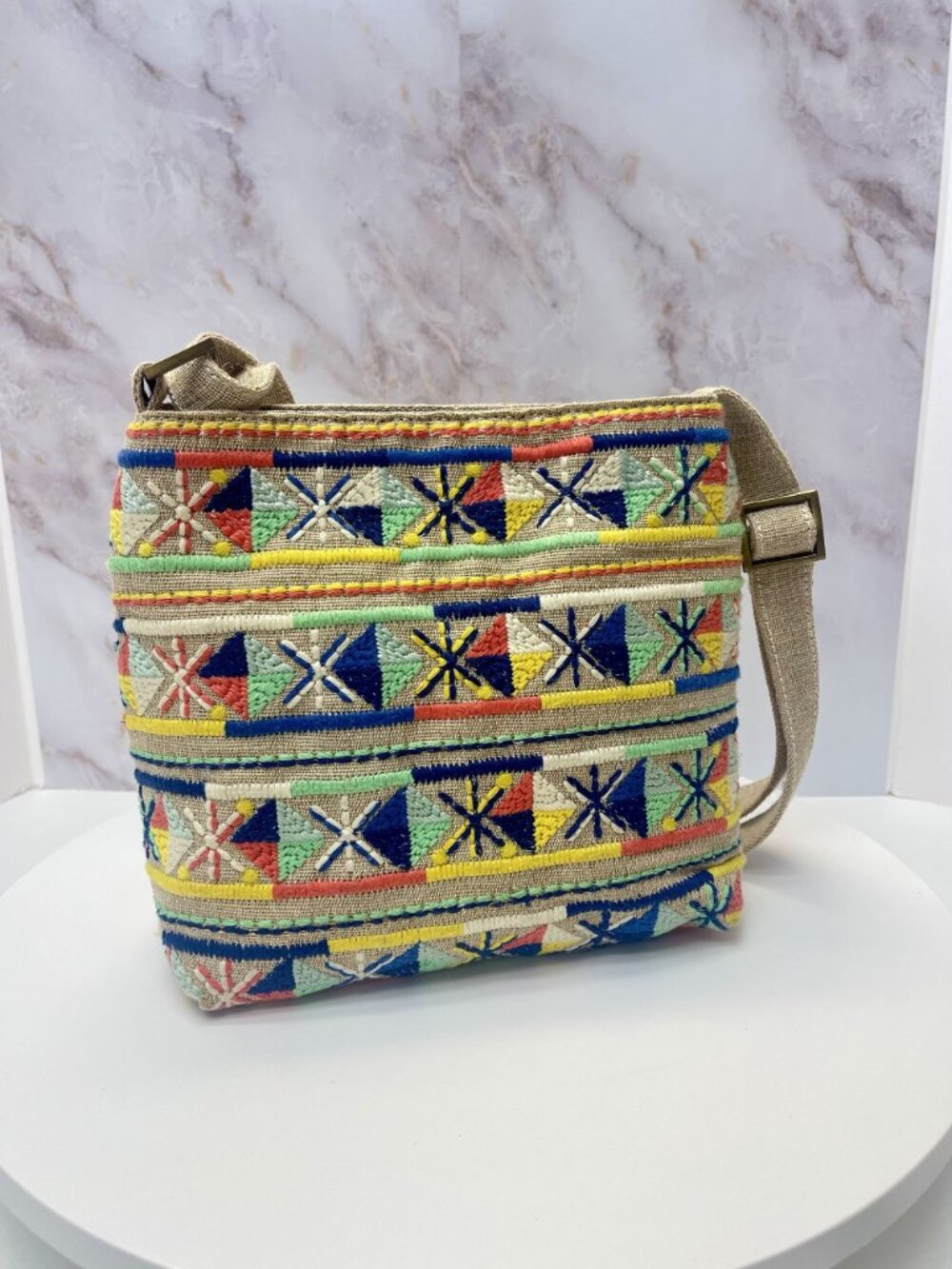 SONOMA Embroidered Boho Crossbody Bag Colorful Canvas Purse - Picture 3 of 10